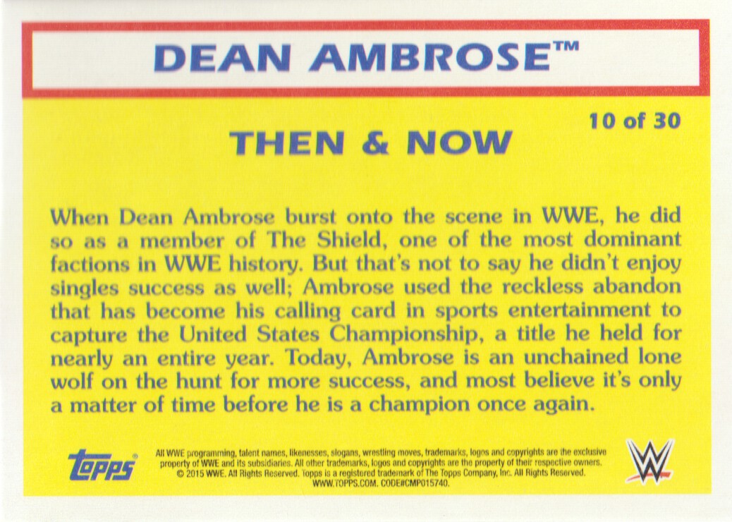 2015 Topps Heritage WWE Then and Now #10 Dean Ambrose back image