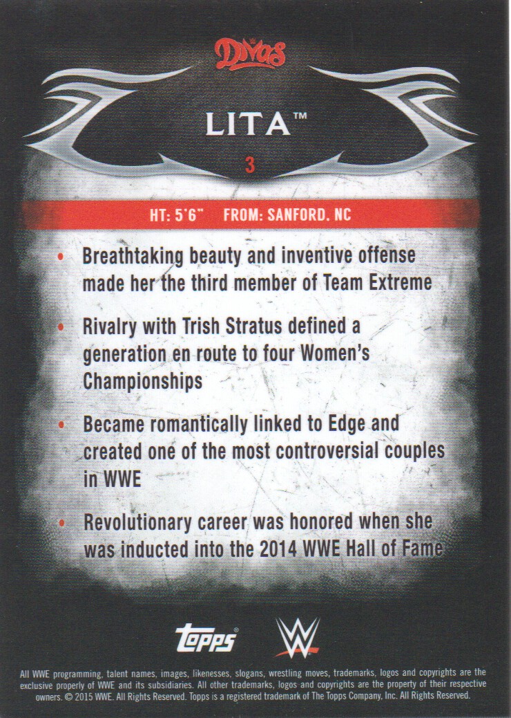 2015 Topps WWE Undisputed Red #3 Lita back image