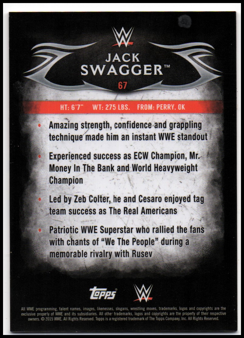 2015 Topps WWE Undisputed Red #67 Jack Swagger back image