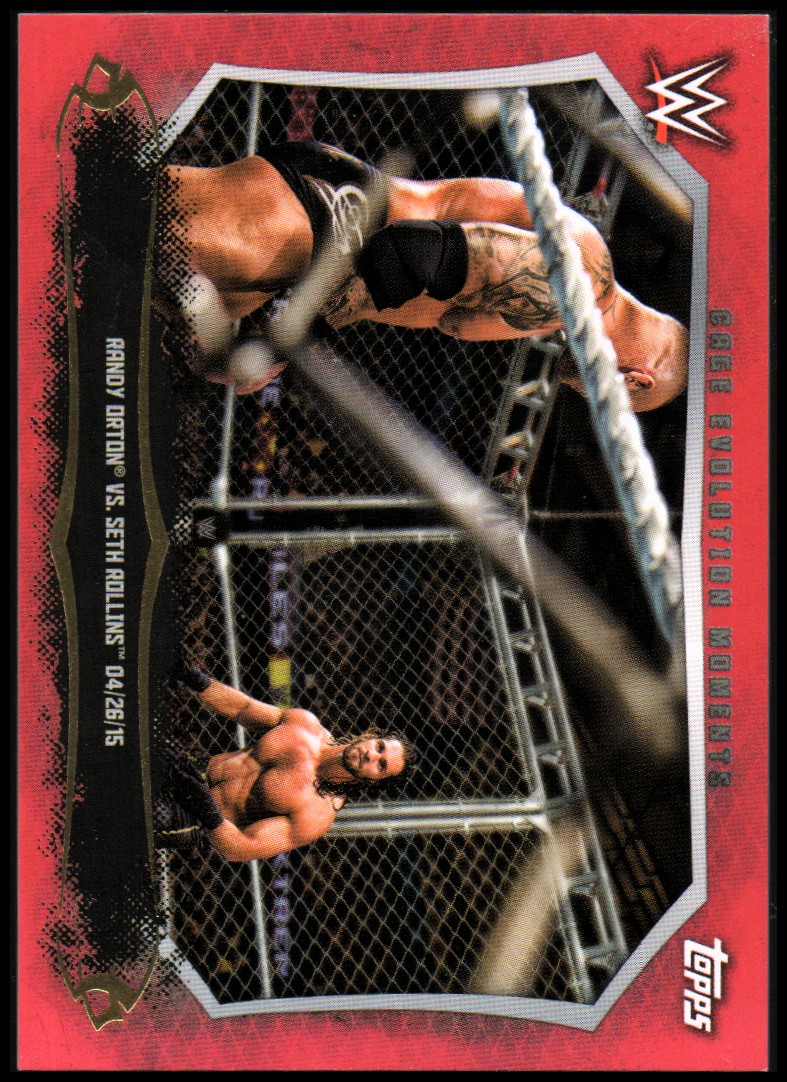 2015 Topps WWE Undisputed Cage Evolution Moments Red #CEM19 Randy Orton vs. Seth Rollins