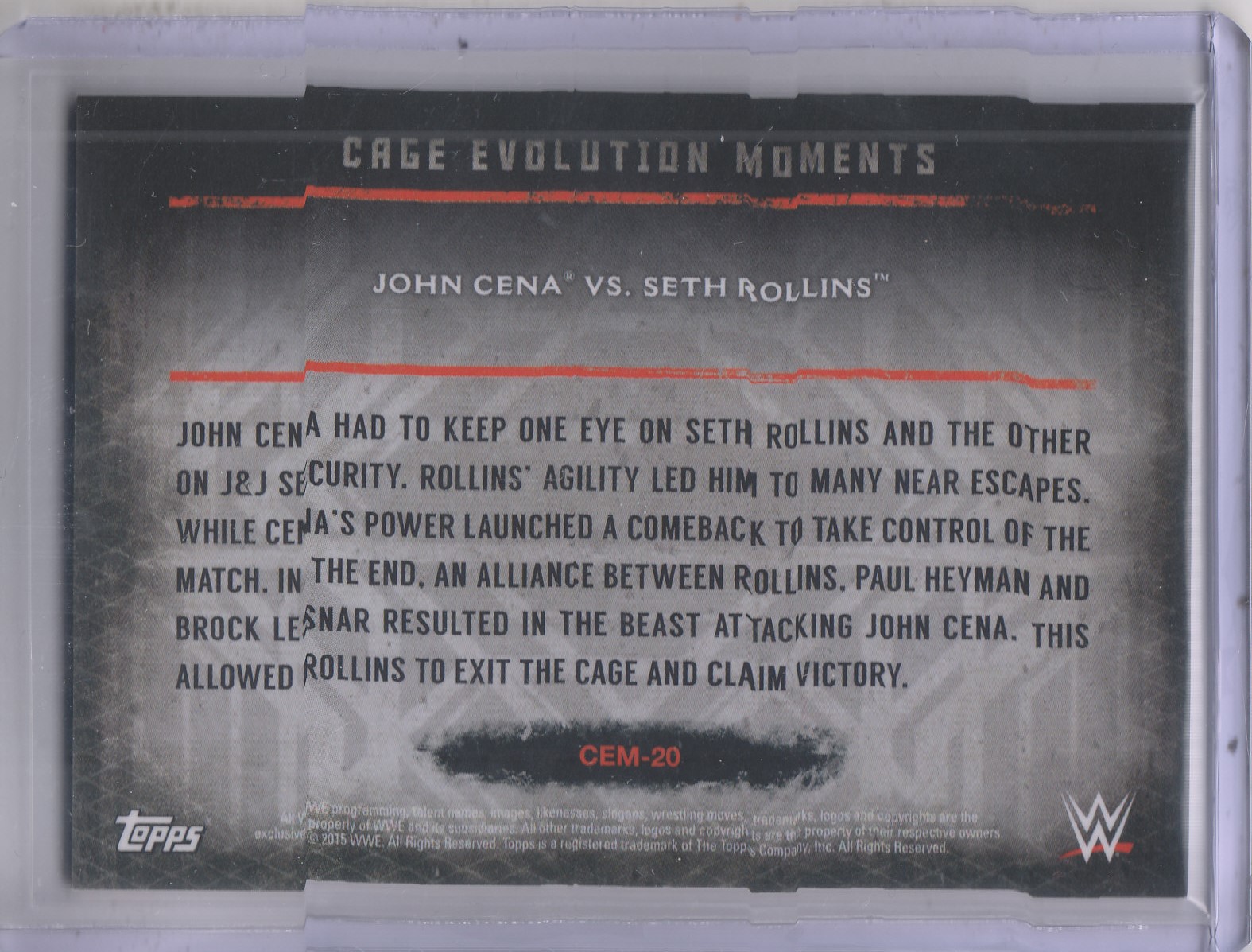2015 Topps WWE Undisputed Cage Evolution Moments Black #CEM20 John Cena vs. Seth Rollins back image