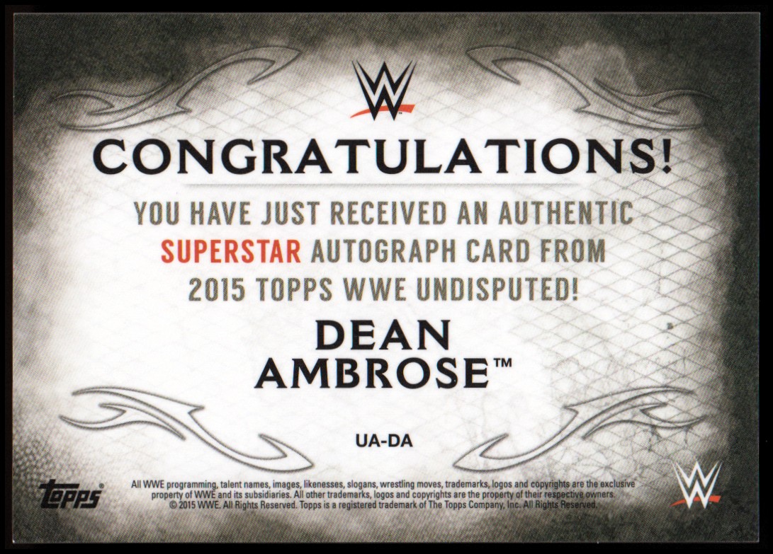2015 Topps WWE Undisputed Autographs #UADA Dean Ambrose back image