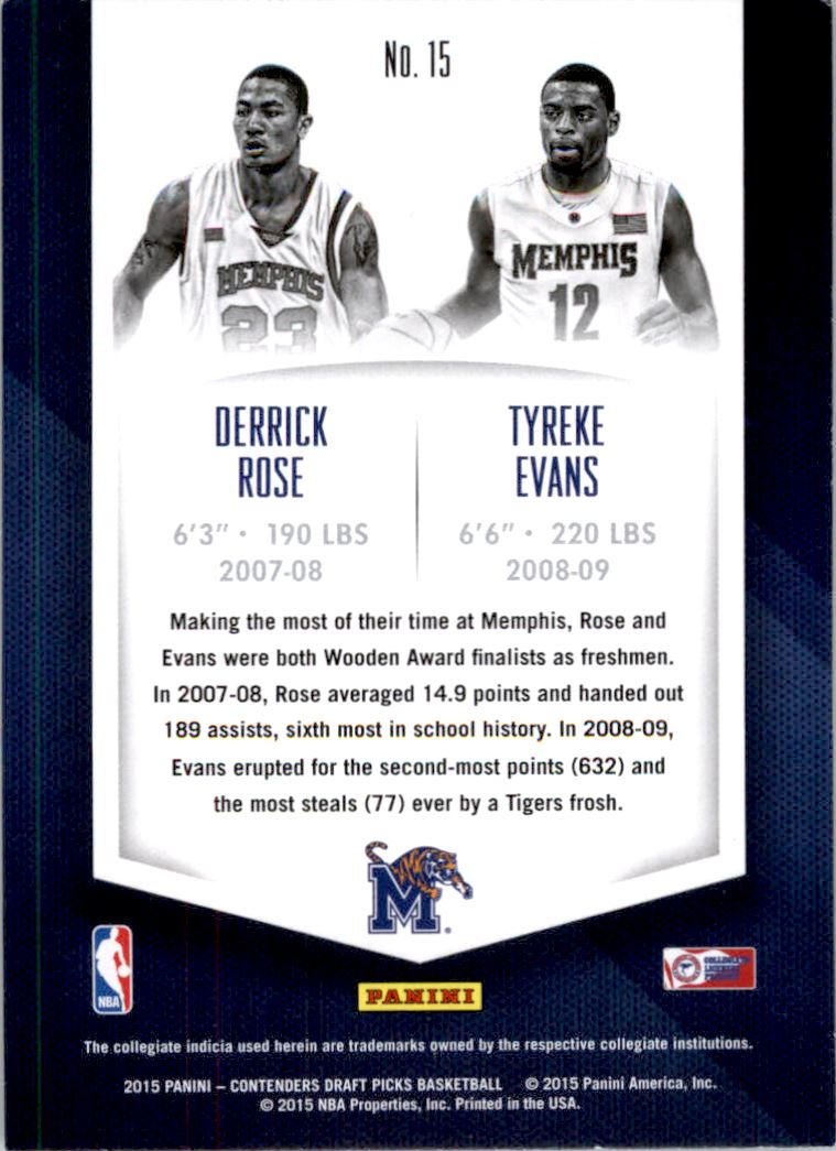 2015-16 Panini Contenders Draft Picks Collegiate Connections #15 Derrick Rose/Tyreke Evans back image