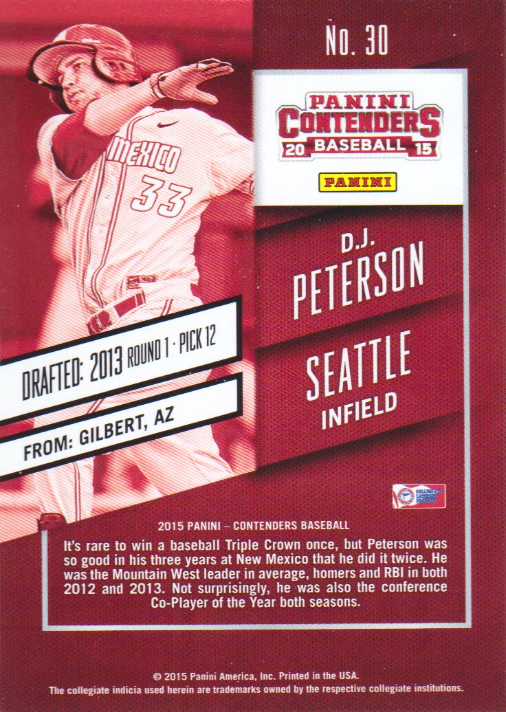 2015 Panini Contenders #30 D.J. Peterson back image