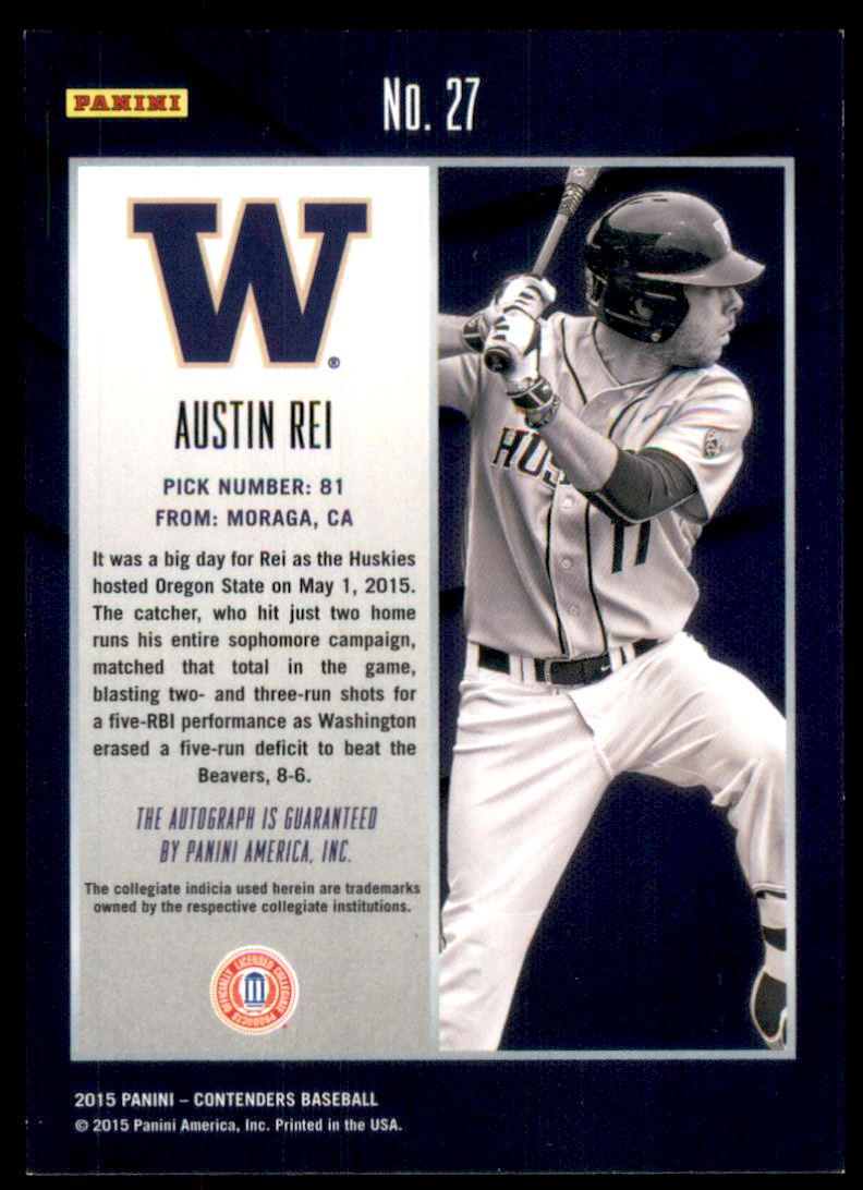 2015 Panini Contenders College Ticket Autographs #27 Austin Rei/Gold jersey back image