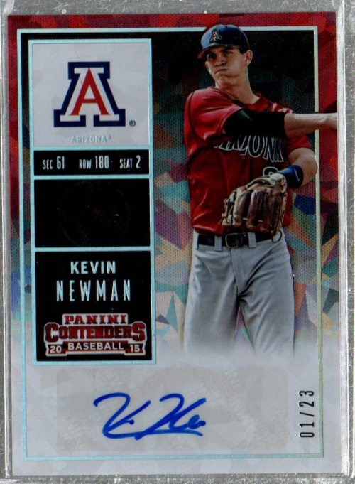 2015 Panini Contenders College Ticket Autographs Photo Variation Cracked Ice #15 Kevin Newman/Throwing