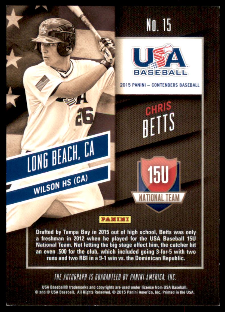 2015 Panini Contenders USA Baseball Ticket Autographs #15 Chris Betts back image