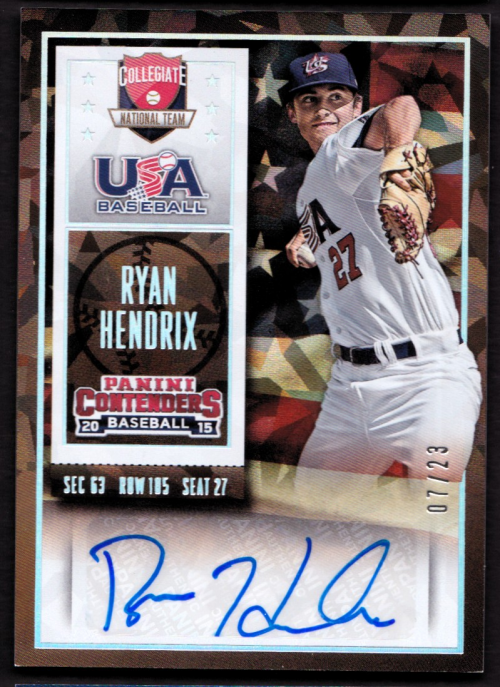 2015 Panini Contenders USA Baseball Ticket Autographs Cracked Ice #62 Ryan Hendrix