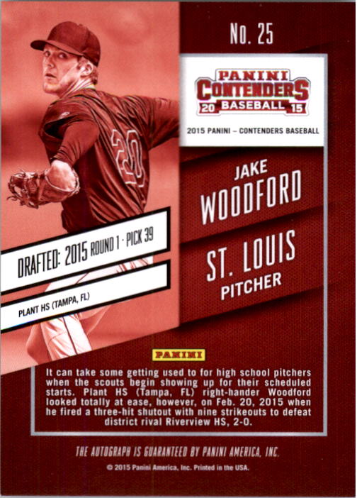 2015 Panini Contenders Draft Ticket Autographs #25 Jake Woodford back image