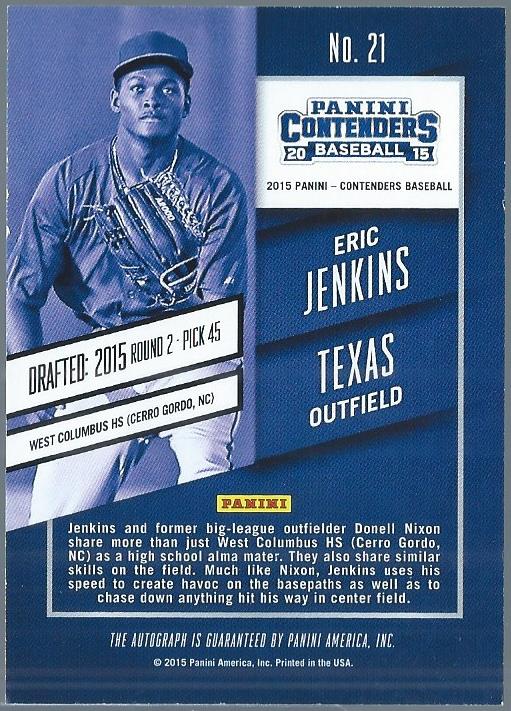 2015 Panini Contenders Draft Ticket Autographs Red Foil #21 Eric Jenkins back image