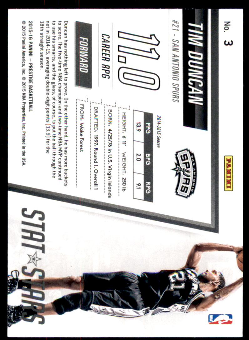 2015-16 Prestige Stat Stars #3 Tim Duncan