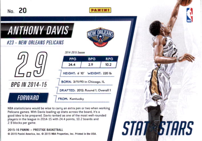2015-16 Prestige Stat Stars #20 Anthony Davis