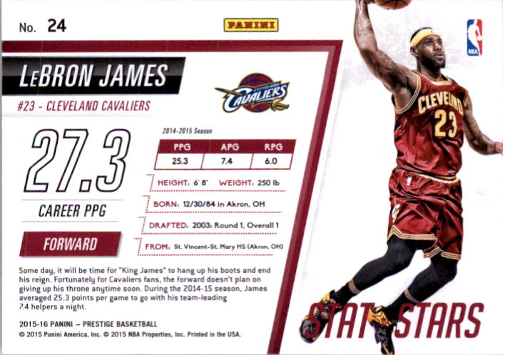 2015-16 Prestige Stat Stars #24 LeBron James