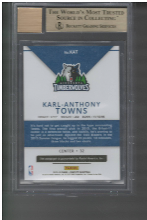 2015-16 Panini Complete Autographs #14 Karl-Anthony Towns back image