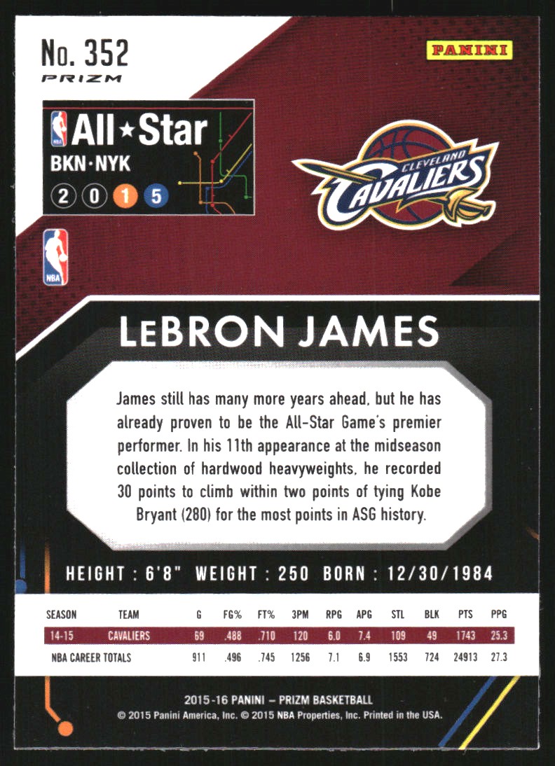 2015-16 Panini Prizm Prizms Green #352 LeBron James AS
