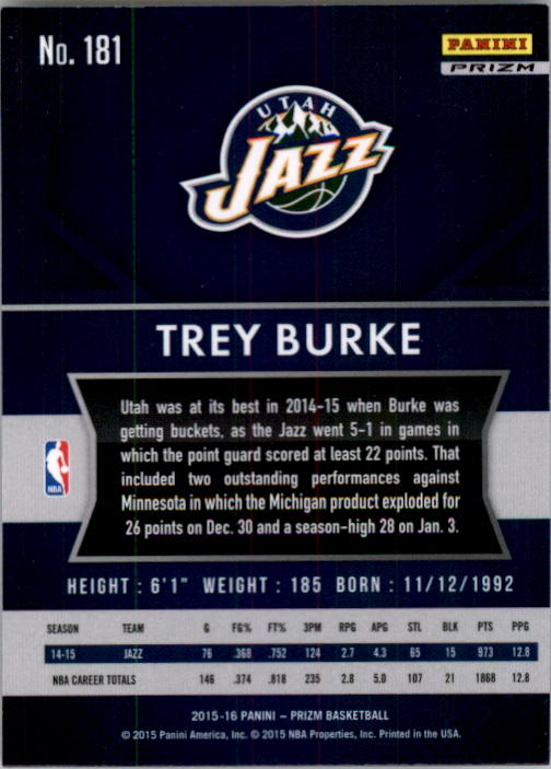 2015-16 Panini Prizm Prizms White Sparkle #181 Trey Burke