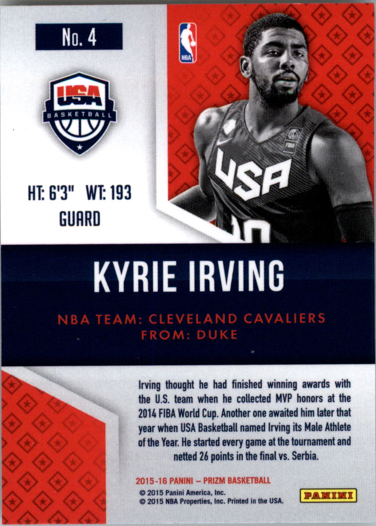 2015-16 Panini Prizm USA Basketball #4 Kyrie Irving back image