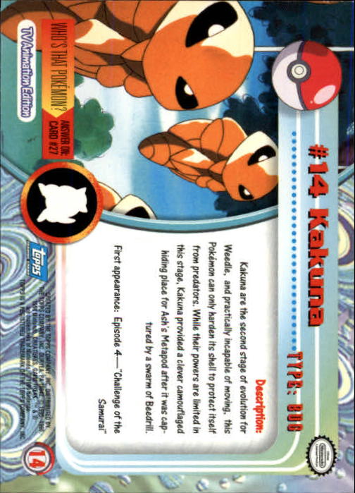 1999 Topps Pokemon TV Animation Series 1 #14 Kakuna back image