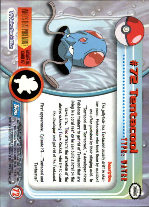 1999 Topps Pokemon TV Animation Series 1 #72 Tentacool back image