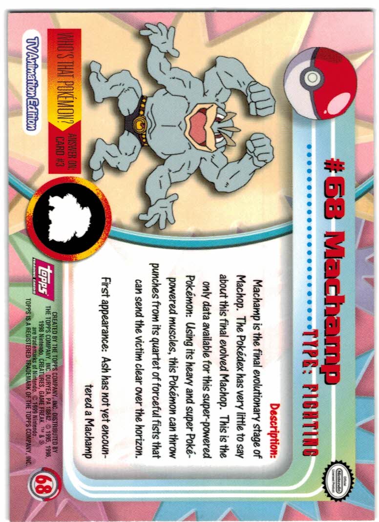 1999 Topps Pokemon Tv Animation Series 1 Red 68 Machamp Red Pink