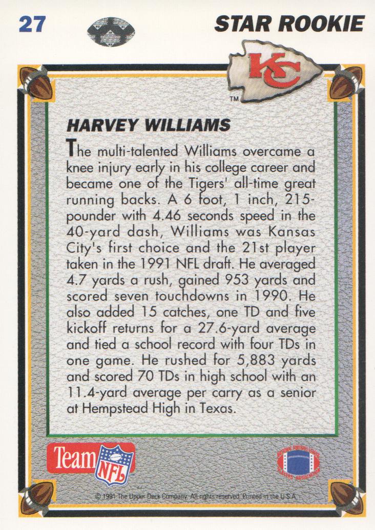 1991 Upper Deck '92 Hologram Back #27 Harvey Williams RC back image