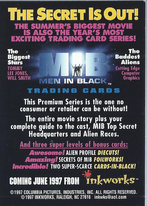 1997 Inkworks Men in Black #NNO The Secret is Out! PROMO back image