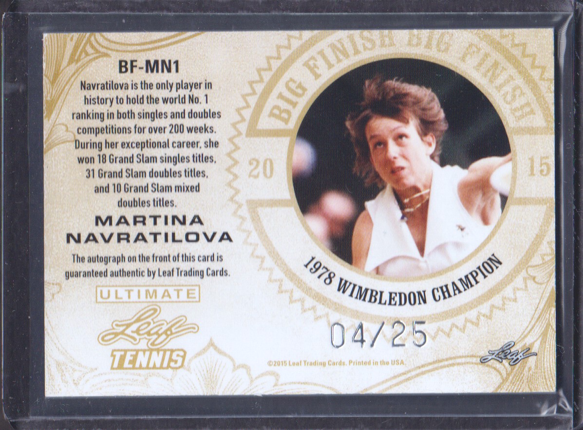 2015 Leaf Ultimate Tennis Big Finish Signatures Silver Etched Foil #BFMN1 Martina Navratilova back image