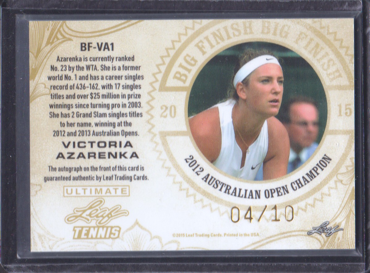2015 Leaf Ultimate Tennis Big Finish Signatures Gold Etched Foil #BFVA1 Victoria Azarenka back image