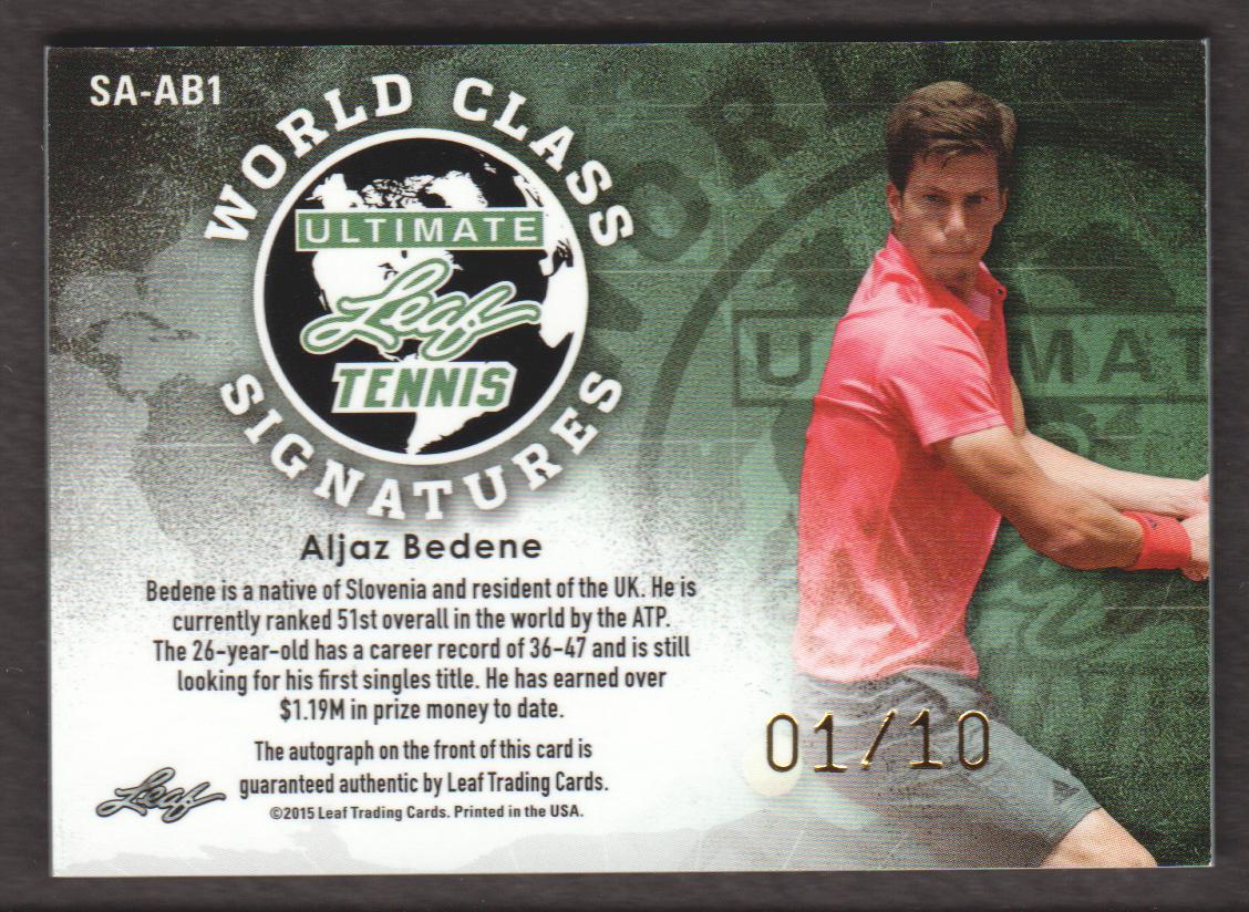 2015 Leaf Ultimate Tennis World Class Autographs Gold Etched Foil #SAAB1 Aljaz Bedene back image