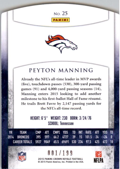 2015 Crown Royale Silver Holofoil #25 Peyton Manning back image