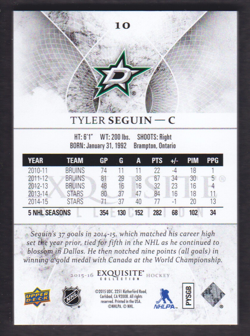 2015-16 Exquisite Collection #10 Tyler Seguin back image
