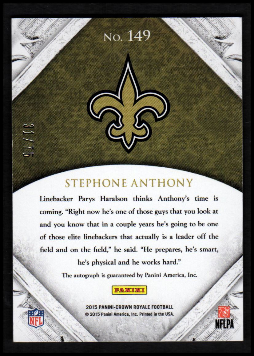 2015 Crown Royale Retail Red #149 Stephone Anthony AU/75 back image