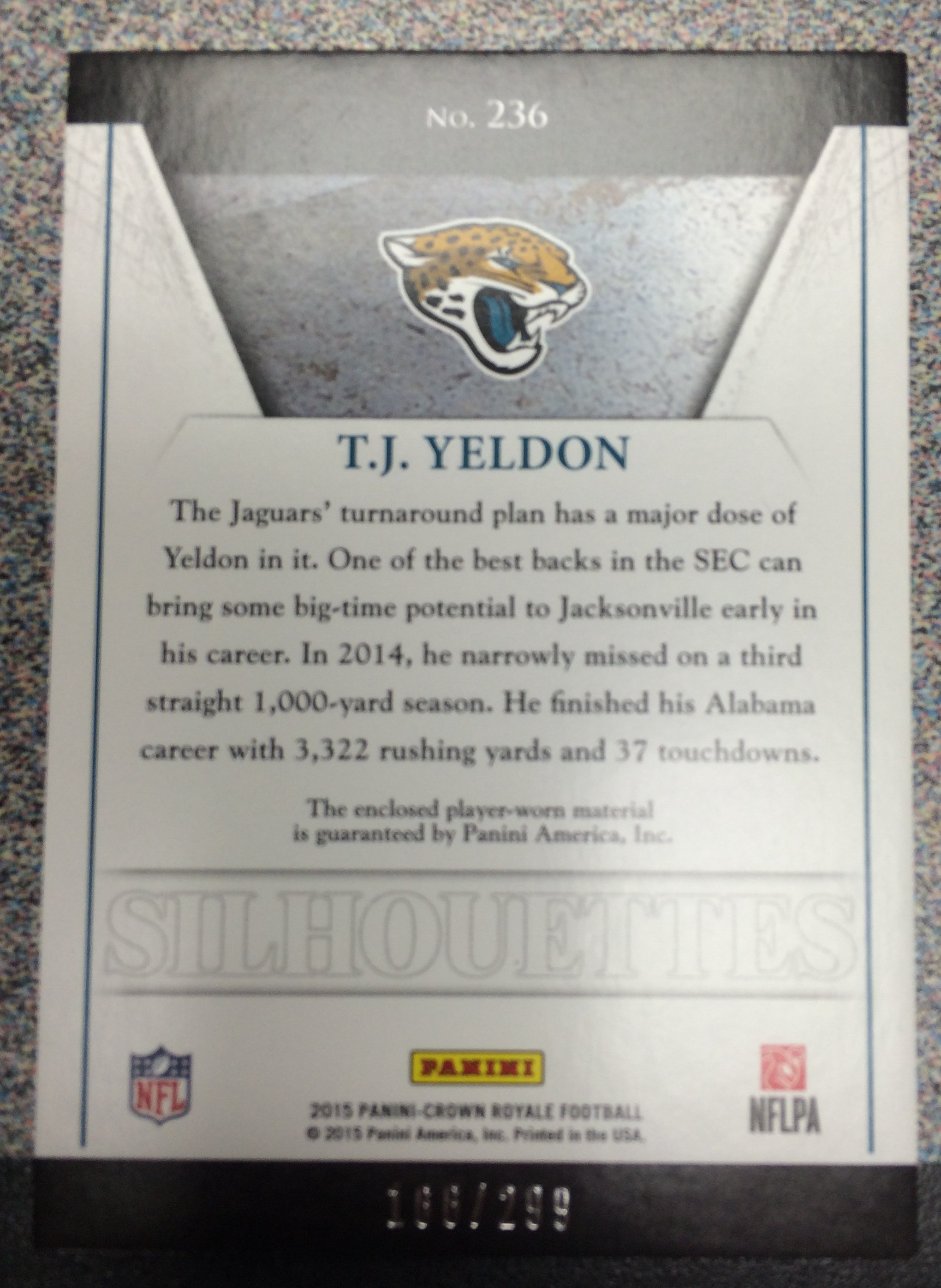 2015 Crown Royale Rookie Silhouettes #236 T.J. Yeldon back image