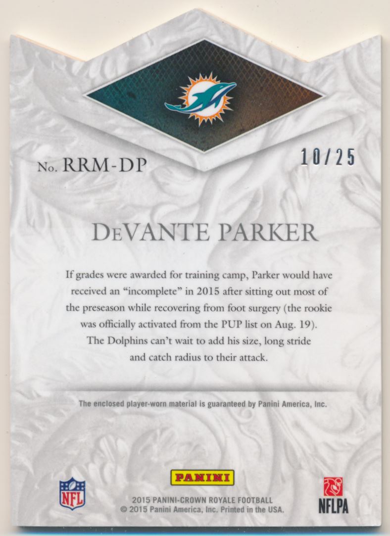 2015 Crown Royale Rookie Royalty Materials Silver #RRMDP DeVante Parker back image