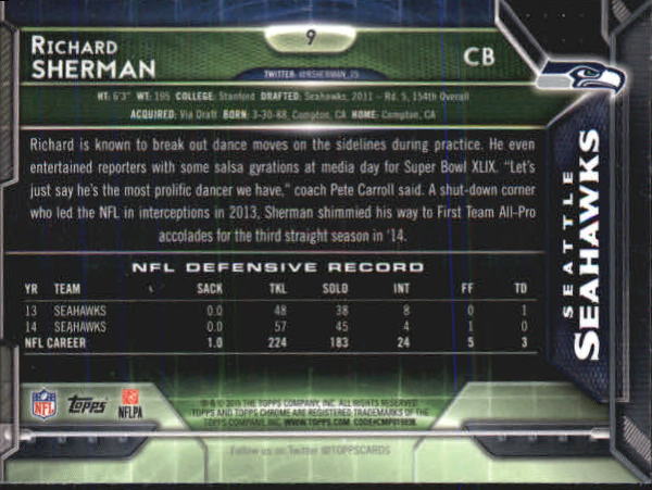 2015 Topps Chrome Mini Refractors #9 Richard Sherman
