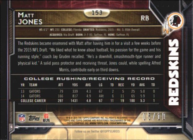 2015 Topps Chrome Mini Gold Refractors #153 Matt Jones