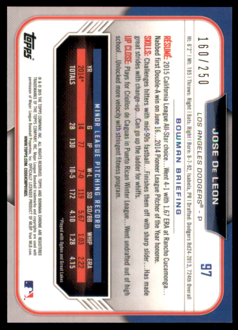 2015 Bowman Chrome Draft Purple Refractors #97 Jose De Leon