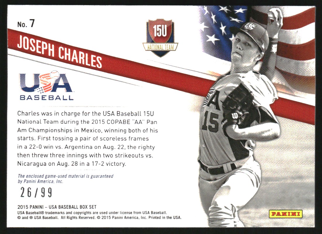 2015 USA Baseball 15U National Team Jerseys #7 Joseph Charles back image