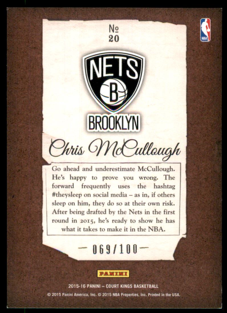 2015-16 Court Kings Rookie Portraits Ruby #20 Chris McCullough back image