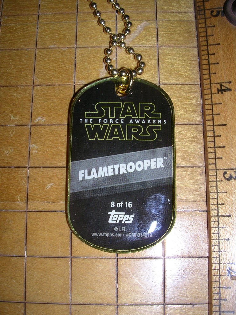 2015 Topps Star Wars The Force Awakens Dog Tags Gold #8 Flametrooper back image