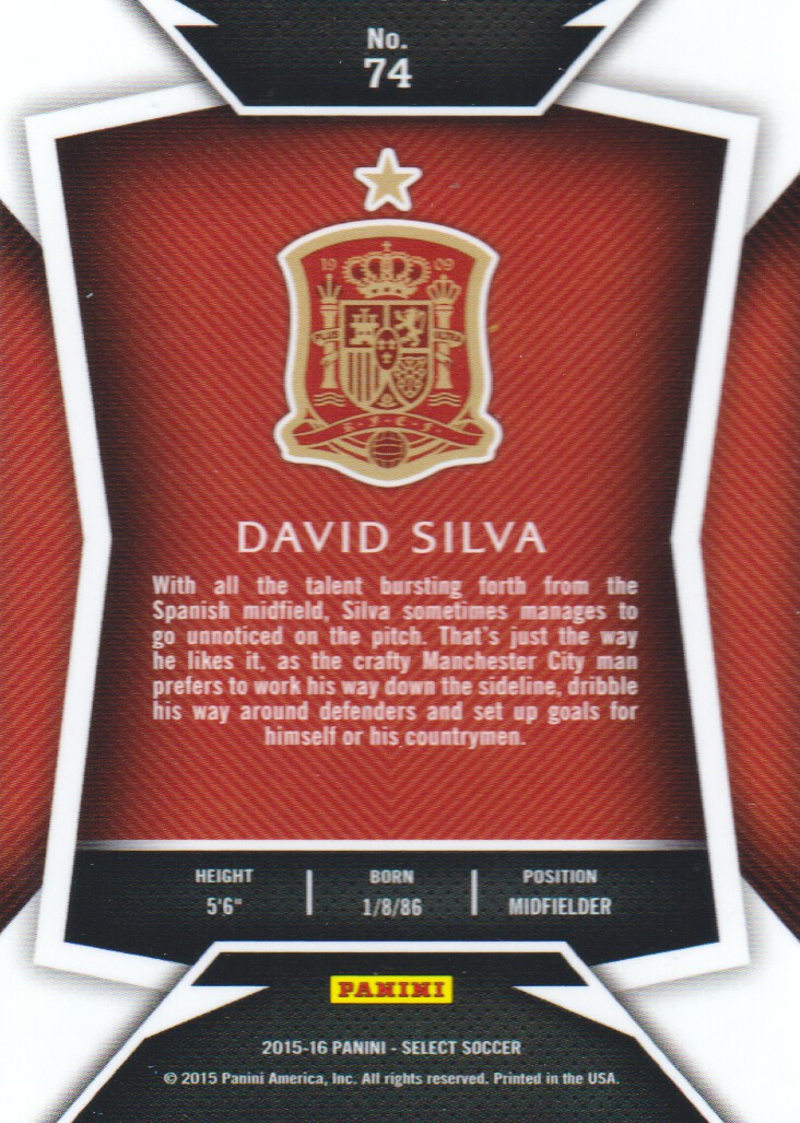 2015-16 Select #74 David Silva back image