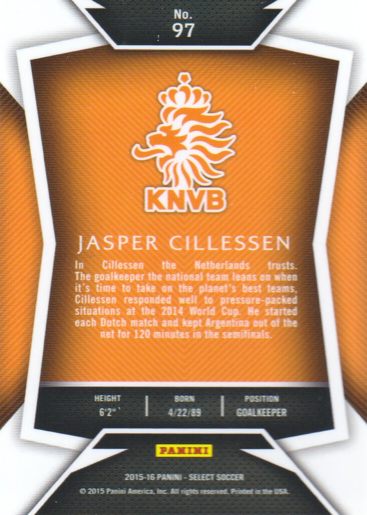 Panini seleccionar fútbol 2015 base Tarjeta #97 Jasper Cillessen-Países Bajos
