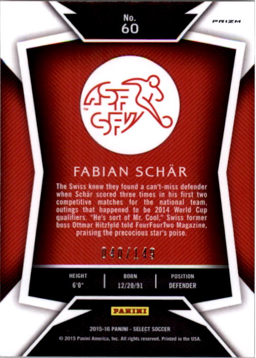 2015-16 Select Orange #60 Fabian Schar back image
