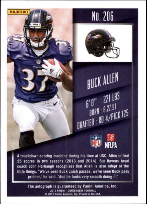 2015 Panini Contenders #206A Buck Allen AU/201* RC SP A