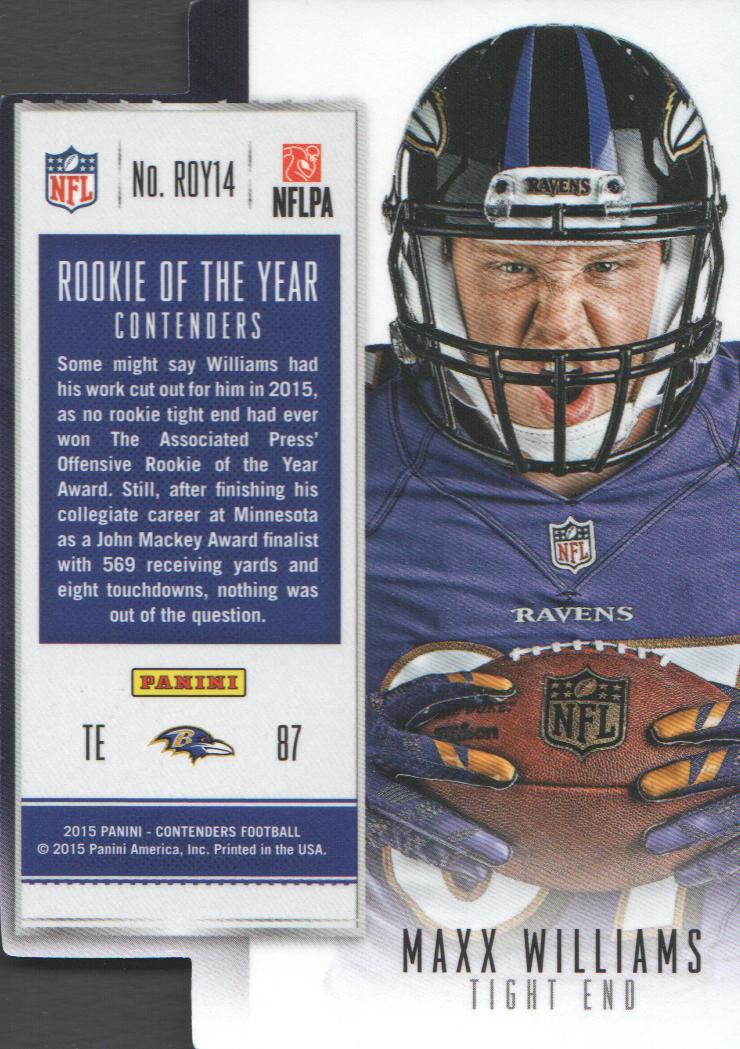 2015 Panini Contenders ROY Contenders Holo Gold #14 Maxx Williams back image