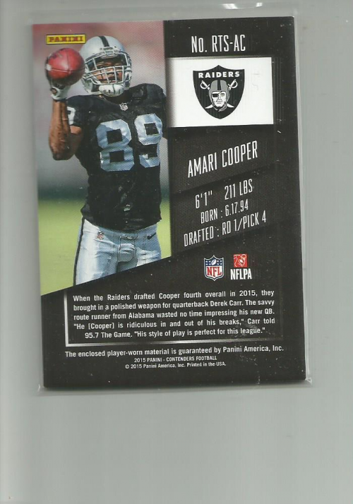 2015 Panini Contenders Rookie Ticket Swatches #3 Amari Cooper back image