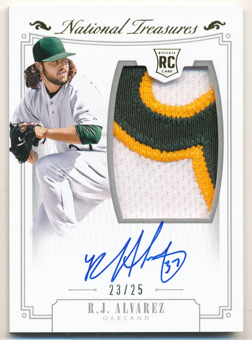 2015 Panini National Treasures Rookie Material Signatures Gold #171 R.J. Alvarez/25