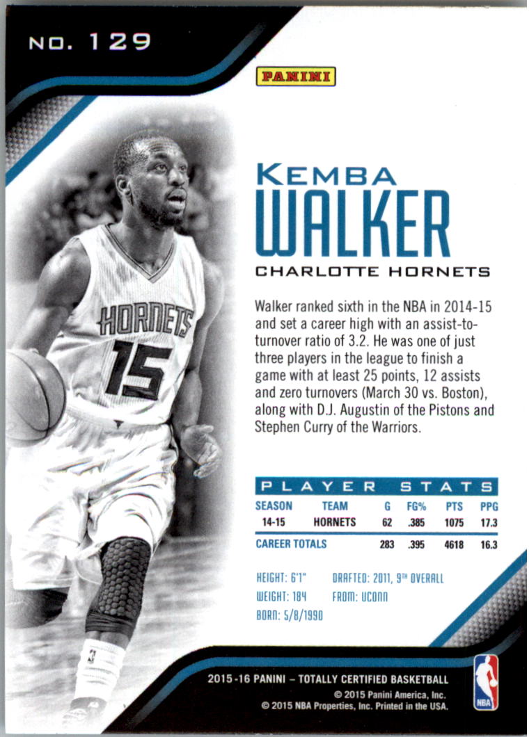 2015-16 Totally Certified #129 Kemba Walker back image