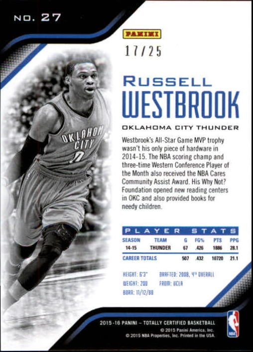 2015-16 Totally Certified Mirror Camo #27 Russell Westbrook back image