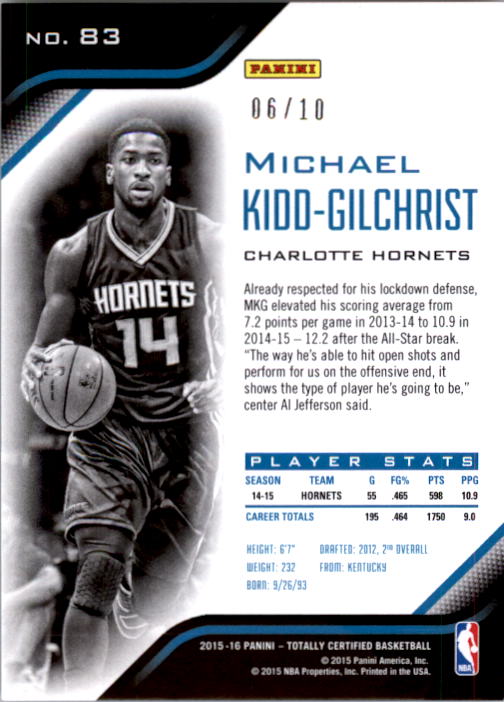2015-16 Totally Certified Mirror Gold #83 Michael Kidd-Gilchrist back image